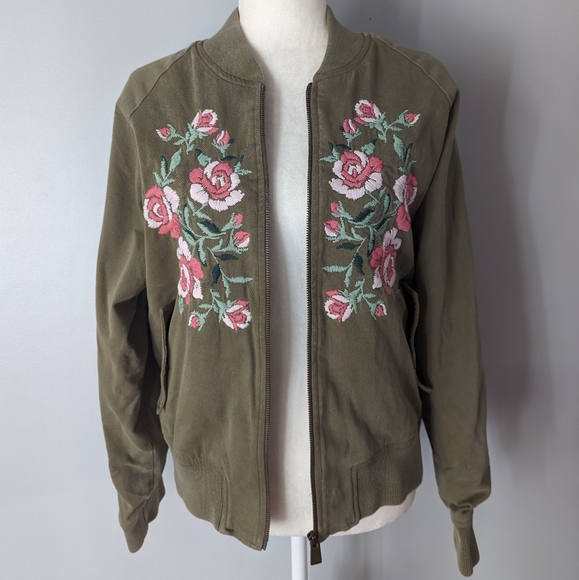 Anine Bing Jacket Olive Green Embroidered Bomber Jacket Size Medium - Picture 4 of 15